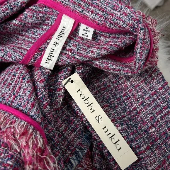 ROBBI & NIKKI Tweed Blazer Jacket Womens Small Pink Maximalist Office Fun Funky - Picture 6 of 9